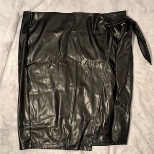 Black Faux Leather Wrap Skirt